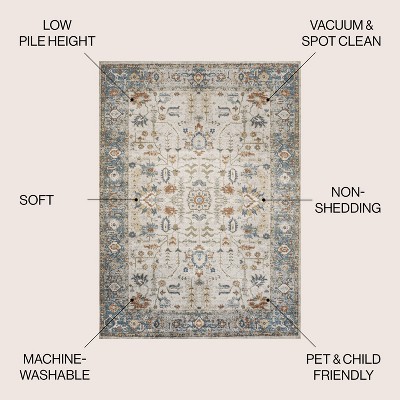 Hiero Cream and Terra Persian Border Low-Pile Washable Rug