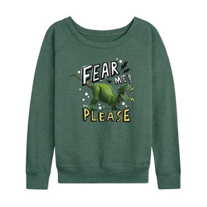 Women's - Disney - Rex Fear Me Please Lightweight French Terry Wide Neck Long Sleeve Shirt - 1 of 4