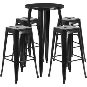 Flash Furniture Commercial Grade 24" Round Metal Indoor-Outdoor Bar Table Set with 4 Square Seat Backless Stools