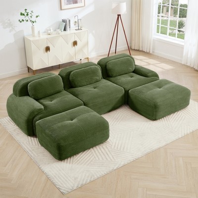 Aukfa Modular Corduroy Sectional Sofa with Ergonomic Support - Pet Friendly, Easy Assembly, Non-Slip Base Design