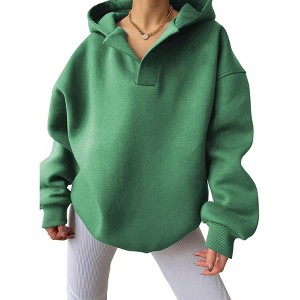 Coolmee Womens Hoodies Oversized V Neck Sweatshirts Long Sleeve Pullover Casual Fall Teen Girls Preppy Clothes - 1 of 4
