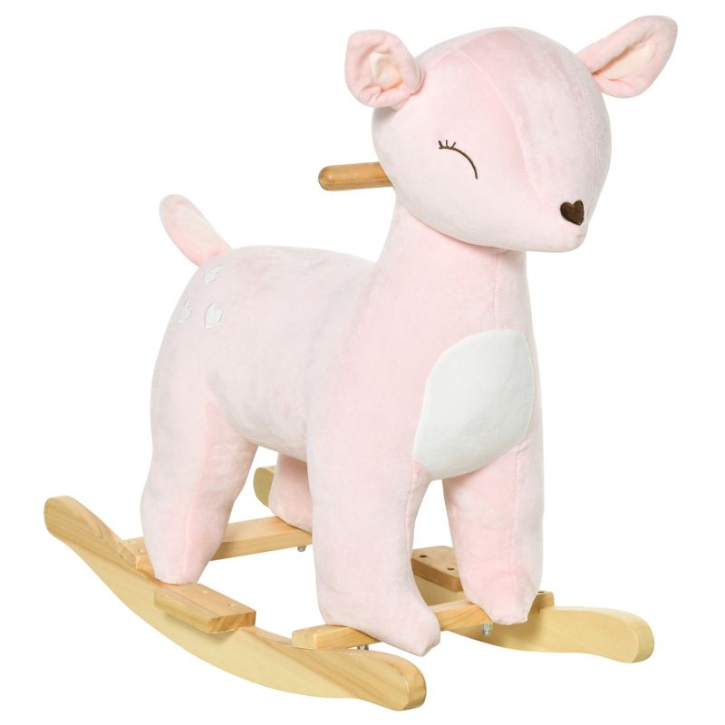 Qaba Kids Plush Ride-On Rocking Horse Deer-shaped Plush Toy Rocker with Realistic Sounds for Child 36-72 Months Pink, 1 of 10