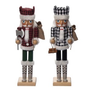 Transpac Christmas Large Wood Buffalo Check Nutcracker Set of 2 Christmas Home Decorations - 1 of 1