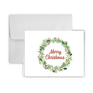 Paper Frenzy Christmas Wreath Christmas Cards with Kraft Envelopes- 25 pack - 1 of 2