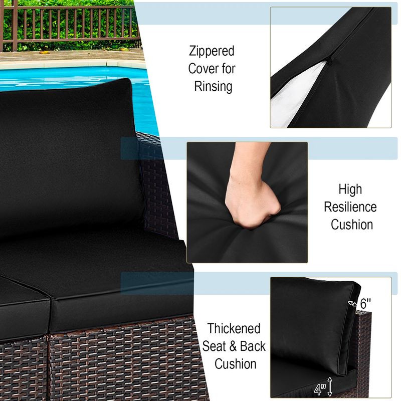 Costway  2PCS Patio Rattan Corner Sofa Sectional Furniture Set Black Cushion Black\Red, 5 of 10