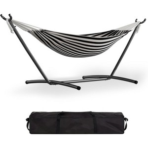 Double Hammock with Steel Stand - 2 Person Hammock Bed Indoor Outdoor, Brazilian-Style, with Carry Bag, 450lb Capacity, Portable & Easy Assembly - 1 of 4