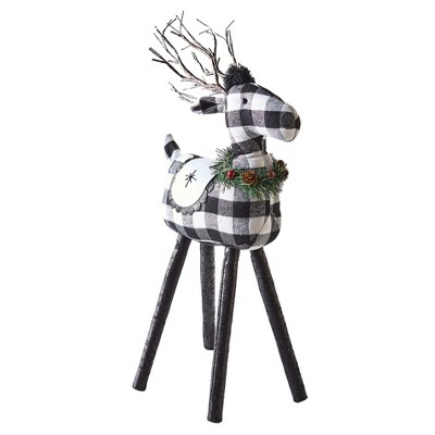 Lakeside Black and White Reindeer Tabletop Decoration with Light Up LED Antlers