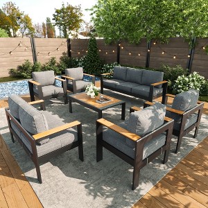 LayinSun 7 Pieces Aluminum Outdoor Patio Furniture Set with Coffee Table, Outside Metal Patio Conversation Sets with Deep Seating and Thick Cushions - 1 of 4
