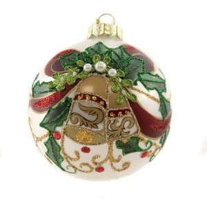 4.25 In Poinsettia Bell Ball Christmas Holly Tree Ornaments - 1 of 3