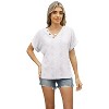Women's V Neck Jacquard Button Short Sleeve T-Shirt Loose Hollow Top - 2 of 4