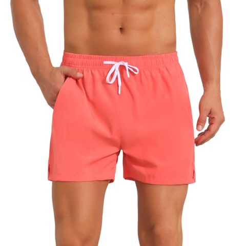 INSPIRE CHIC Men's Summer Elastic Waist Solid Board Shorts with Pockets 28 Light Red