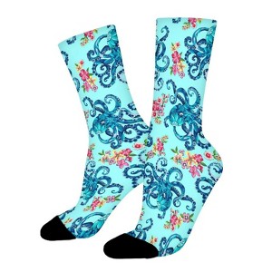 Blue Octopus Garden Women Printed Crew Socks Funny Funky Socks Soft Polyester Novelty Gifts for Artists Men - 1 of 1