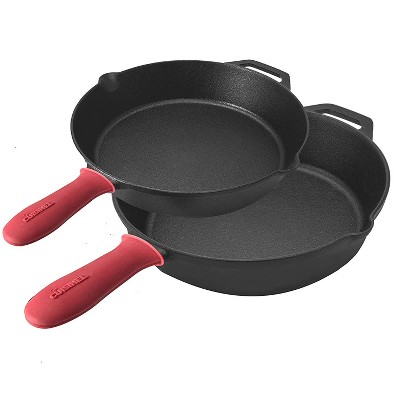 Cuisinel C12610-12 10 Inch and 12 Inch Pre Seasoned Cast Iron Skillet Frying Pan Cookware Set for Indoor and Outdoor Cooking  with Handle Covers