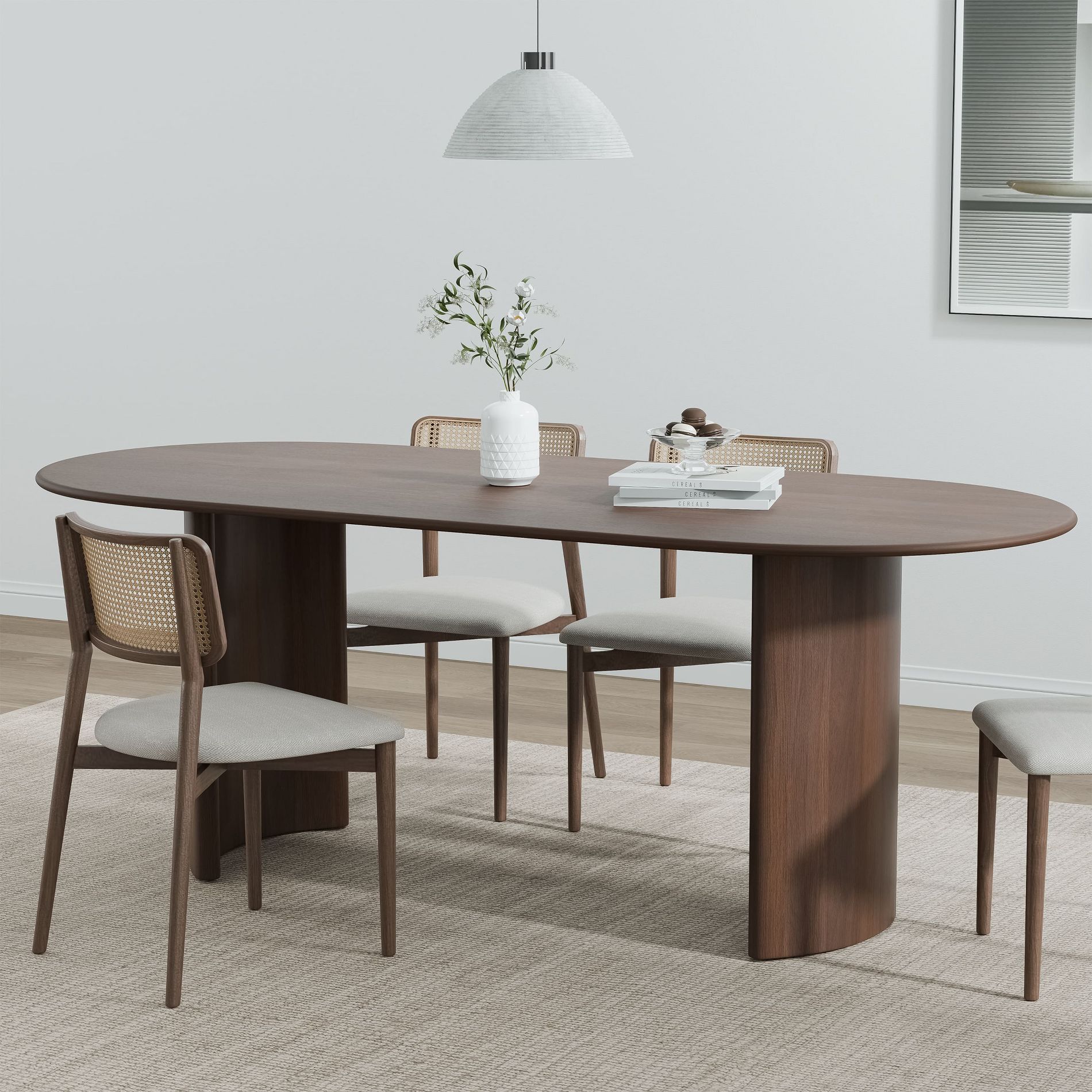 Dovelina Oval Dining Table Curved Leg Kitchen Table - 67"x33.5", Walunt