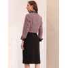 INSPIRE CHIC Women's Tweed Plaid Contrast Collar Double Breasted Vintage Cropped Jackets - 3 of 4