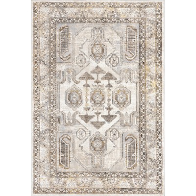 Gray and Beige 5' x 7' Traditional Washable Area Rug