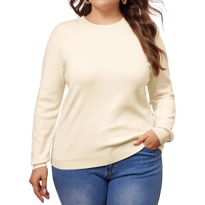 Agnes Orinda Women's Plus Size Long Sleeve Crewneck 2024 Fall Knit Casual Basic Pullover Sweaters - 1 of 4