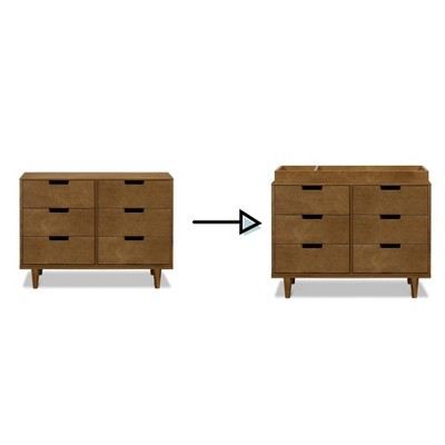 Walnut Pine Double Dresser with Six Drawers