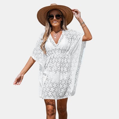 Women's Sheer Crochet Fringe Cover-up Dress - Cupshe-s-white : Target