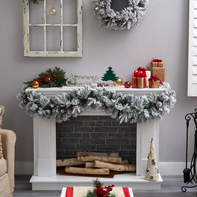 6ft Flocked Artificial Pine Garland with Pine Cones and Warm White LED Lights