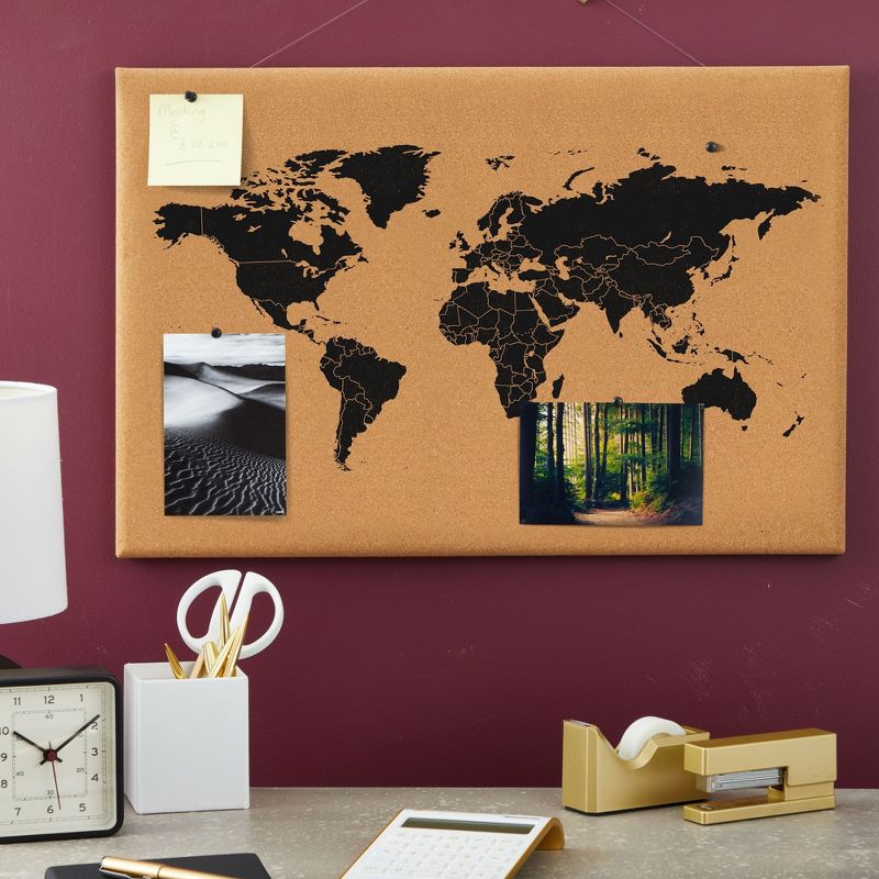 Juvale Cork Board Map of The World - Wall Mount Bulletin Board with Pins, 23.5 x 15.75 In, 2 of 9