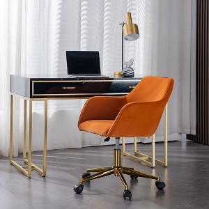 Modern Velvet Swivel Desk Chair, Height Adjustable 360 Degree Swivel Office Chair With Metal Legs, Upholstered Makeup Vanity Armchair With Back - 1 of 4