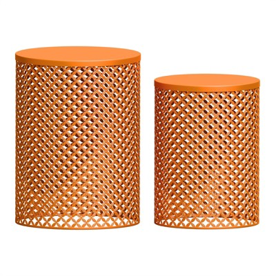 Naysaye Patio End Tables Set of 2 Round Metal Mesh Design End Tables for Patio Deck Garden Poolside, Orange, 14.5"*14.5"*19.25"