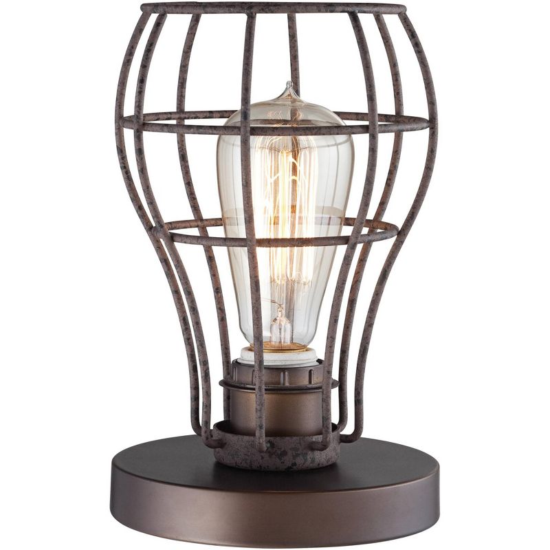 Franklin Iron Works Oldham Industrial Rustic Uplight Desk Table Lamp 9 1/2" High Bronze Rust Open Wire Cage LED for Bedroom Bedside Nightstand Desk, 3 of 9