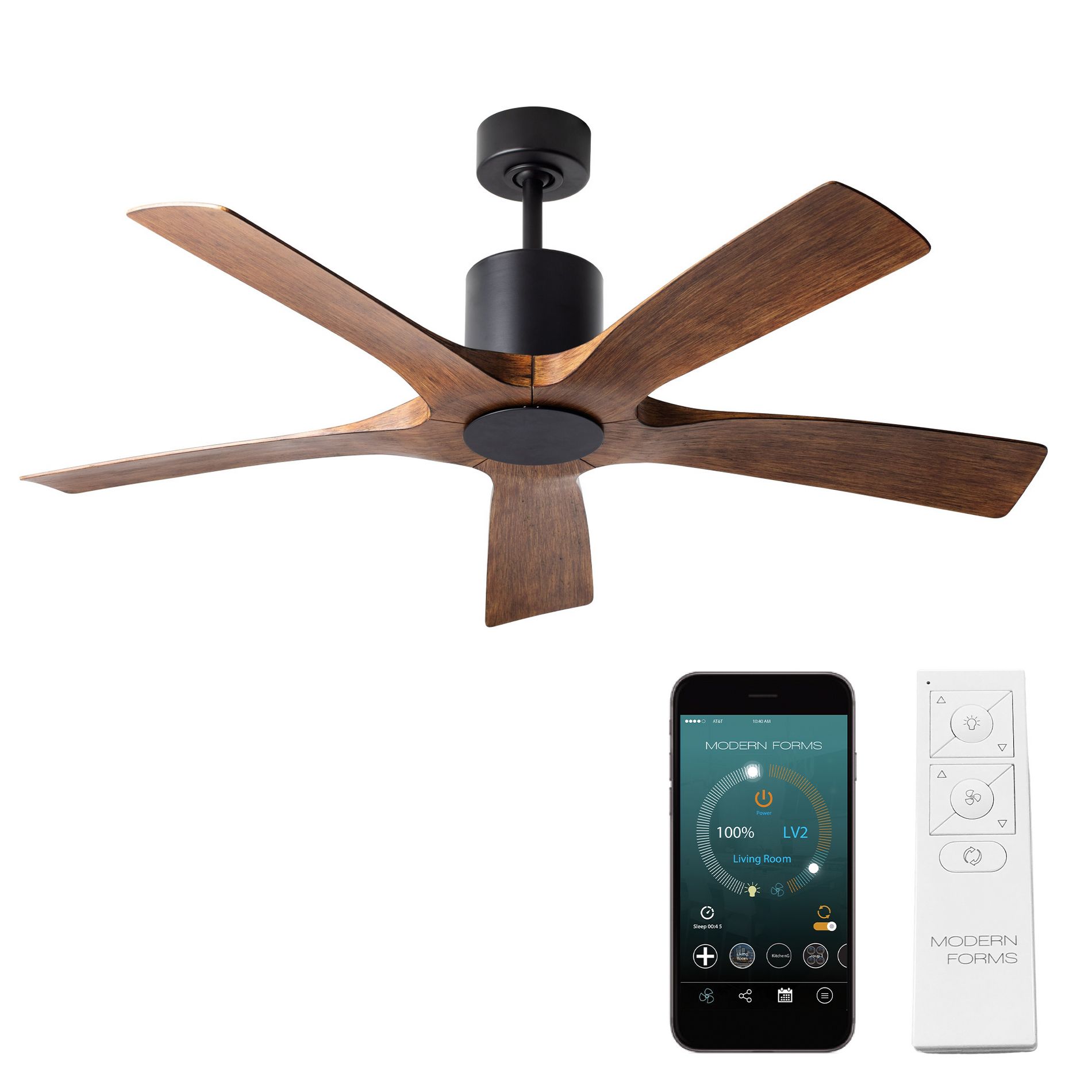 Modern Forms Aviator 5-Blade 54in Smart Ceiling Fan in Matte Black/Distressed Koa