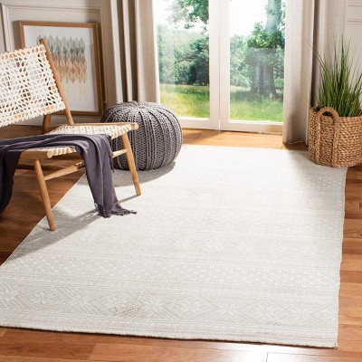 Silver and Ivory Geometric Cotton 4' x 6' Handmade Rug