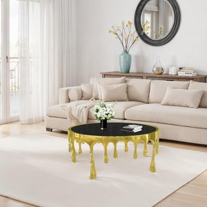 Royal Hampton Coffee Table | 36 Inch Round Glass Top | Melting Drip Design | Antique Gold - 1 of 4