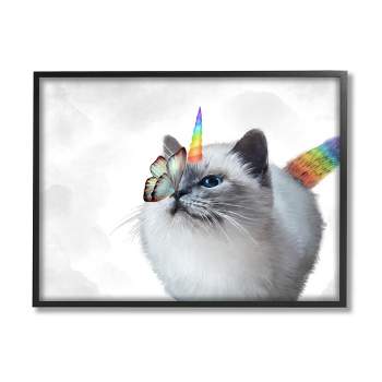 Stupell Industries Rainbow Unicorn Kitten Butterfly Framed Giclee Art