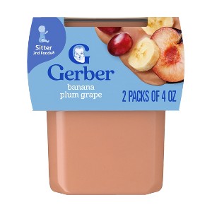 Gerber  Baby Food Stage 2 Banana Plum Grape Puree Tub - 4oz/2ct - 1 of 4