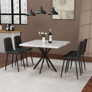 KTMBDW Square Dining Table Set, Modern Square Dining Table with 4 Black Chair, Faux Marble Tabletop and Iron Legs, Coffee Table for Dining Room - 1 of 4