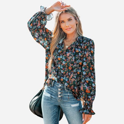 Women's Ditsy Floral Print Smocked Top - Cupshe : Target