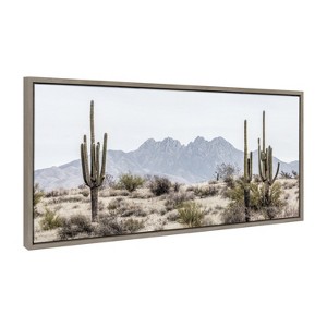 Kate and Laurel Sylvie Tall Saguaro Cacti Desert Mountain Framed Canvas by The Creative Bunch Studio, 18x40, Gray - 1 of 4