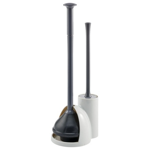 mDesign Compact Plastic Toilet Bowl Brush and Plunger Combo Set, 2