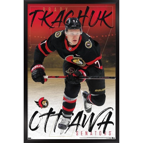 Brady Tkachuk Ottawa Senators Autographed 16'' x 20'' Black Jersey Skating Photograph