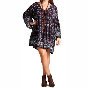 Women's Baby Doll Bohemian Peasant Mini Dress - Velzera - 1 of 3