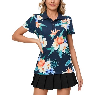 Womens Floral Polo Shirts Short Sleeve Summer Printed Tops 2024 Lightweight Collared Golf Tennis Shirts