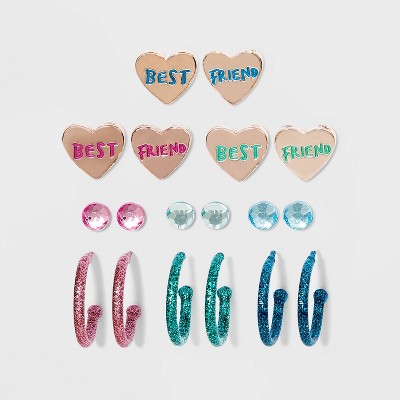 Girls' 9pk Heart Best Friend Earring Set - Cat & Jack™