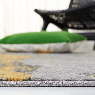 6' Square Gray and Yellow Abstract Area Rug