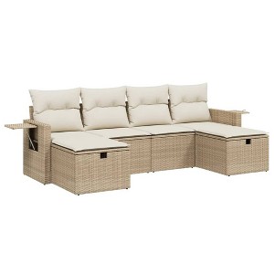 vidaXL 6 Piece Patio Sofa Set with Cushions Beige and Cream Poly Rattan - Without Storage - 1 of 4