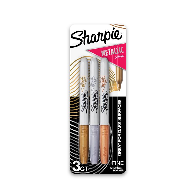 Sharpie 3pk Permanent Markers Fine Tip Metallic Gold/Silver/Bronze, 1 of 11