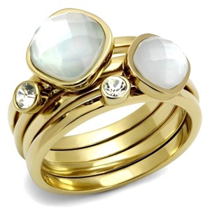 Slickblue Single-Tone IP Gold Stainless Steel Women's Ring with White Synthetic Glass, Size 5-10 - 1 of 4