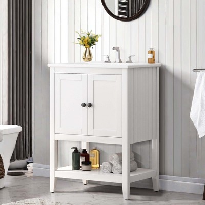 NicBex Bathroom Storage Cabinet with Sink Bathroom Cabinets with 2 Spacious Cabinet Doors, 1 Open Shelf for Bathroom, White