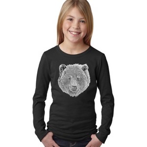 LA Pop Art Girl's Word Art Long Sleeve - Bear Face - 1 of 4