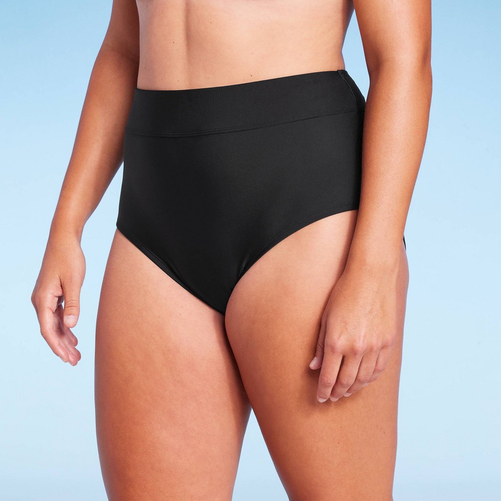 Women's Tummy Control High Waist Full Coverage Bikini Bottom - Kona Sol™ Black L