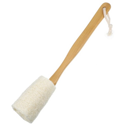 Unique Bargains Bath Brush Wood Back Scrubber with Long Handle for Shower  3.9 Inches Brown Beige 1 Pcs