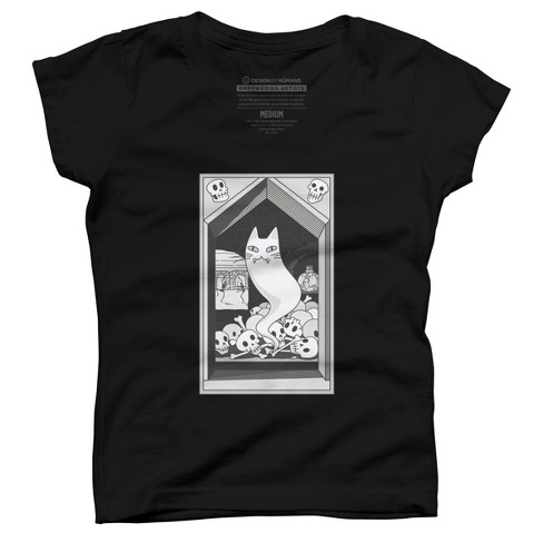 Girl's Design By Humans Ghost cat the Keeper of the Crypt By runcatrun T-Shirt - image 1 of 2